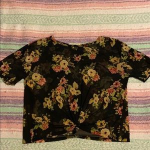 Cropped Mesh Floral T-Shirt